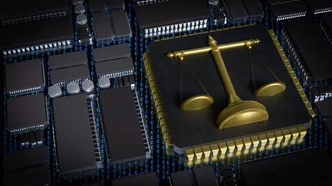 The Gold Libra on Chip for Technology or Law concept 3d Rendering. Stock Illustration