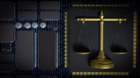 The Gold Libra on Chip for Technology or Law concept 3d Rendering. Stock Illustration