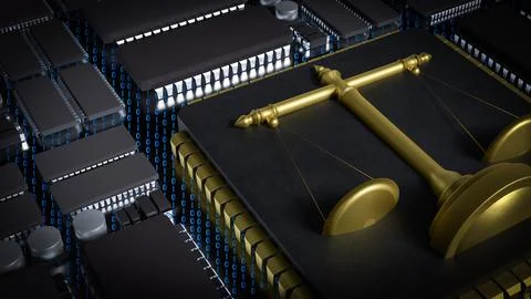 The Gold Libra on Chip for Technology or Law concept 3d Rendering. Stock Illustration