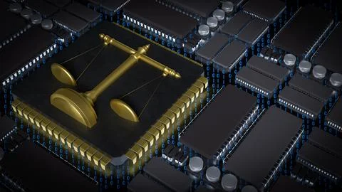 The Gold Libra on Chip for Technology or Law concept 3d Rendering. Stock Illustration