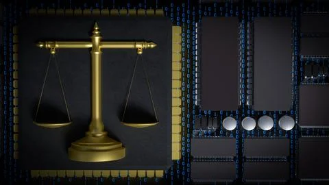 The Gold Libra on Chip for Technology or Law concept 3d Rendering. Fotos de archivo