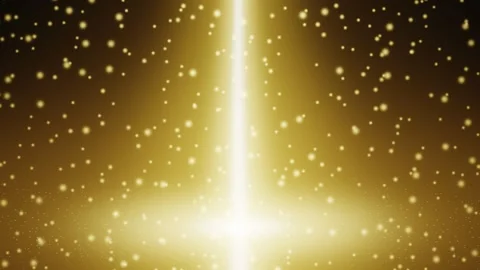 Gold light beam with shimmering particles on black background. 4K Video stock 345111804