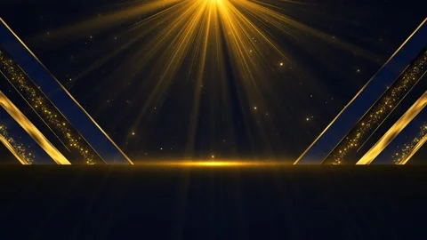 Gold light beam stage diagonal luxury lines, glowing spotlight, and dark elegant Stock Footage 340477205