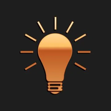 Gold Light bulb with rays shine icon isolated on black background. Energy and 스톡 일러스트