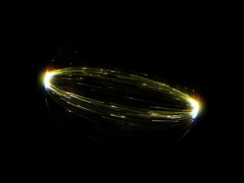 Gold light circle of luminous line with glare effect on black background. Stock Illustration