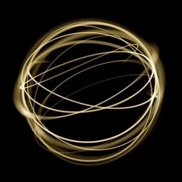 Gold light circle strings speed motion in sphere on black background. Stock Illustration