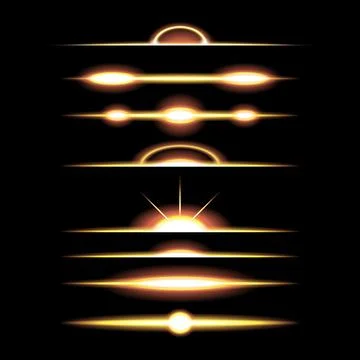 Gold Light Divider Border Frame Flash Glow Light Effect, Set Collection, gl.. Stock Illustration