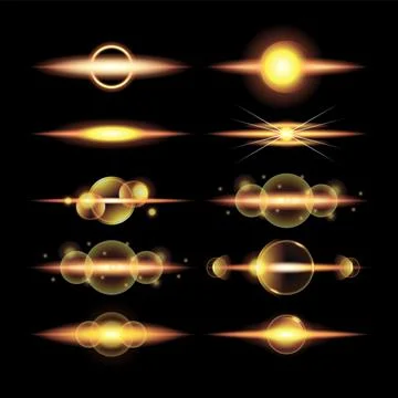 Gold Light Divider Border Frame Flash Glow Light Effect, Set Collection, gl.. Illustrazione stock