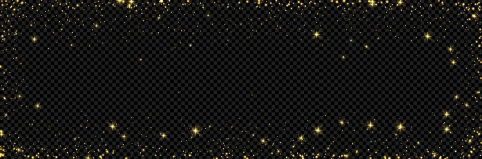 Gold light glitter rectangle border frame background. Magic stars shine with Stock Illustration