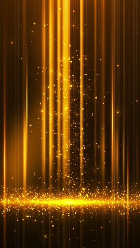 Gold light pillar particle background glowing vertical streaks, sparkling base, Stock Footage 340478724