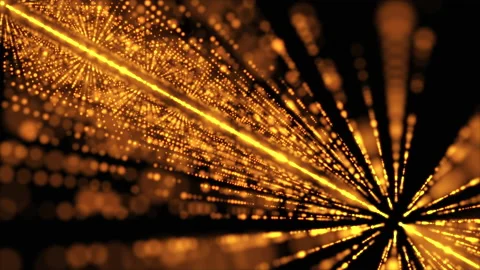 Gold light rays and shining particles on dark background. Endless shining light Stock Footage 239987676