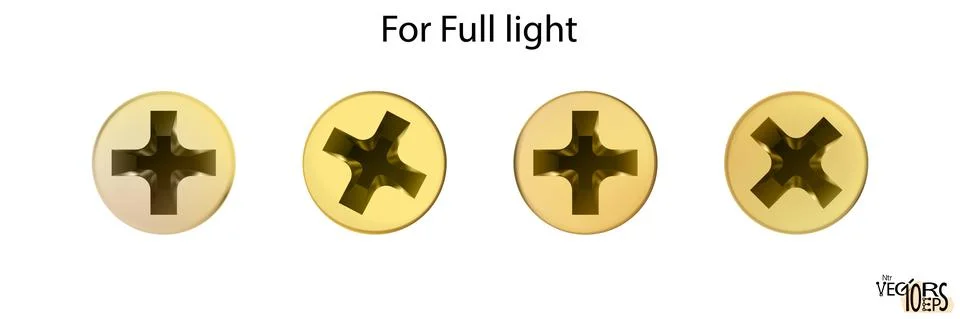 Gold light self-tapping screws set. Twisted in surface screw isolated. Vector Stock Illustration