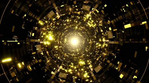 Gold Light Technology Tunnel Loop Stock Footage 220235275