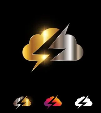 Gold Lightning and Cloud Vector Sign Stock Illustration