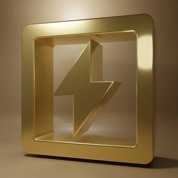 Gold Lightning bolt icon isolated on brown background. Flash sign. Charge f.. Stock Illustration