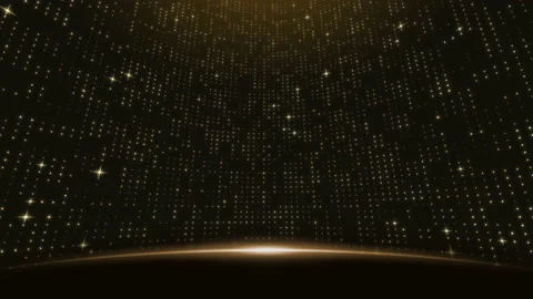 Gold lights rays stage scene for award winning event, abstract particle glitt Stock Footage 234134650