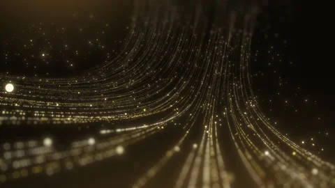 Gold lights rays stage scene for award winning event, abstract particle glitt Stock Footage 234639714