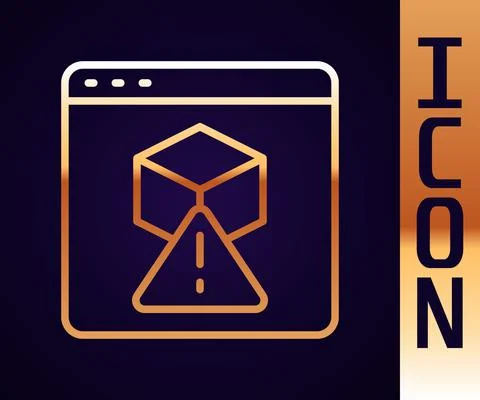 Gold line 3D printer icon isolated on black background. 3d printing. Vector Illustrazione stock
