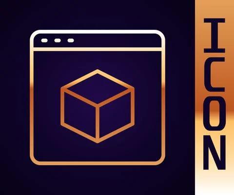 Gold line 3D printer icon isolated on black background. 3d printing. Vector Stockillustratie