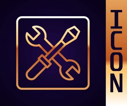 Gold line 3D printer setting icon isolated on black background. 3d printing.  Stock Illustration