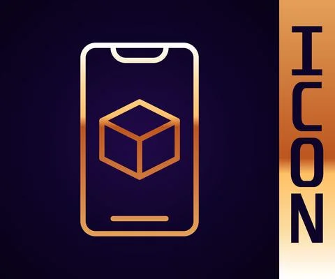 Gold line 3D printer software icon isolated on black background. 3d printing Stock Illustration