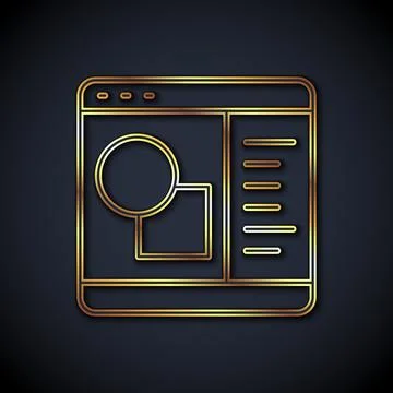 Gold line 3D printer software icon isolated on black background. 3d printing Stock Illustration