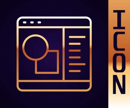 Gold line 3D printer software icon isolated on black background. 3d printing Stock Illustration