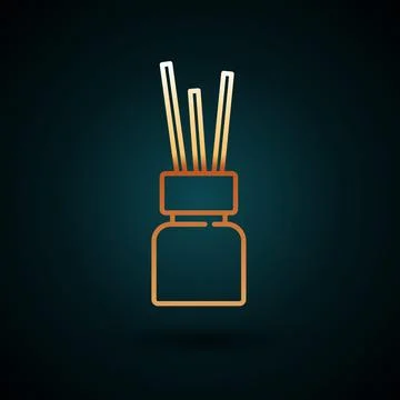 Gold line Aroma diffuser icon isolated on dark blue background. Glass jar dif Stock Illustration