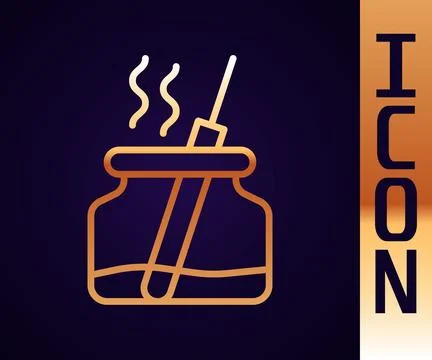 Gold line Aroma diffuser icon isolated on black background. Glass jar differe Stock Illustration
