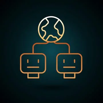 Gold line Artificial intelligence icon isolated on dark blue background. Machine Stock Illustration