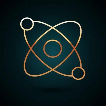Gold line Atom icon isolated on dark blue background. Symbol of science, ed.. 스톡 일러스트