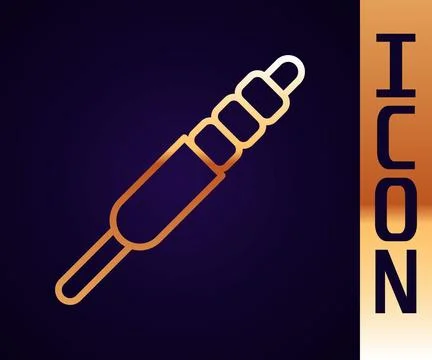 Gold line Audio jack icon isolated on black background. Audio cable for conne Stockillustratie