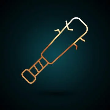 Gold line Baseball bat with nails icon isolated on dark blue background. Violent Stock Illustration