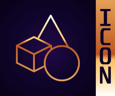 Gold line Basic geometric shapes icon isolated on black background. Vector 스톡 일러스트