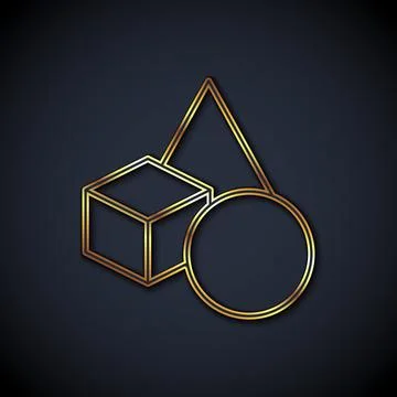 Gold line Basic geometric shapes icon isolated on black background. Vector Illustrazione stock