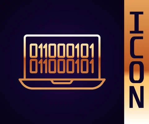 Gold line Binary code icon isolated on black background. Vector 스톡 일러스트