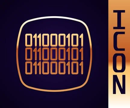 Gold line Binary code icon isolated on black background. Vector イラスト素材