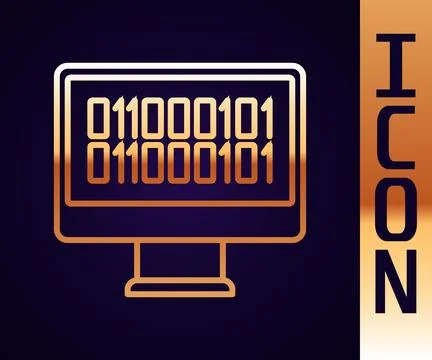 Gold line Binary code icon isolated on black background.  Vector Stock Illustration