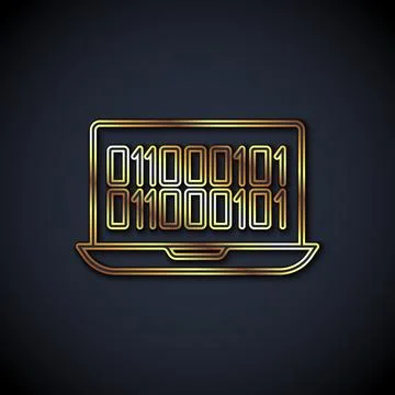 Gold line Binary code icon isolated on black background.  Vector 스톡 일러스트