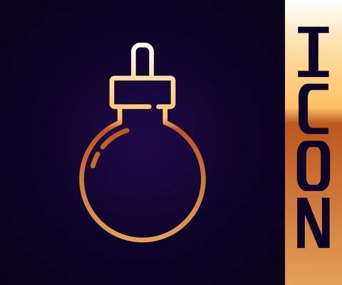 Gold line Bomb ready to explode icon isolated on black background. Happy イラスト素材