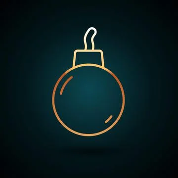 Gold line Bomb ready to explode icon isolated on dark blue background.  Vecto Illustrazione stock