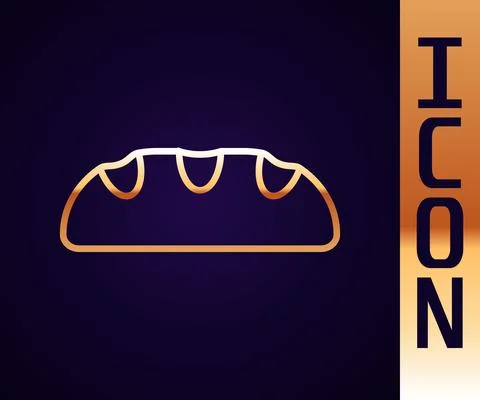 Gold line Bread loaf icon isolated on black background. Vector 스톡 일러스트