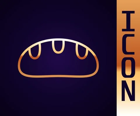 Gold line Bread loaf icon isolated on black background. Vector 스톡 일러스트