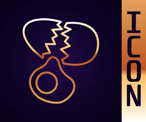 Gold line Broken egg icon isolated on black background. Happy Easter. Vector Stockillustratie