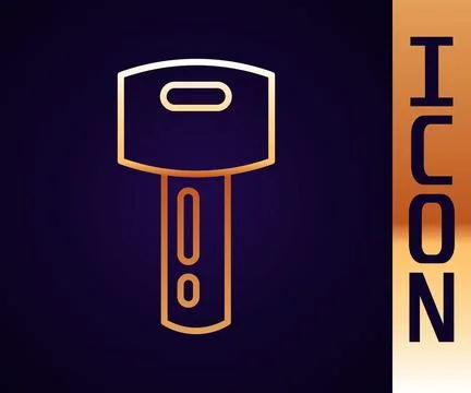 Gold line Car key with remote icon isolated on black background. Car key an.. Stock Illustration