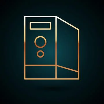 Gold line Case of computer icon isolated on dark blue background. Computer 스톡 일러스트