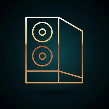 Gold line Case of computer icon isolated on dark blue background. Computer Stock Illustration