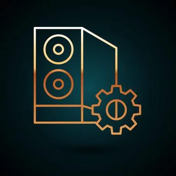 Gold line Case of computer setting icon isolated on dark blue background Stock Illustration