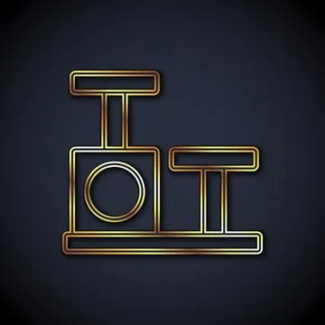 Gold line Cat scratching post with toy icon isolated on black background. Vector Stock Illustration