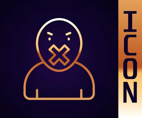 Gold line Censor and freedom of speech concept icon isolated on black background 스톡 일러스트